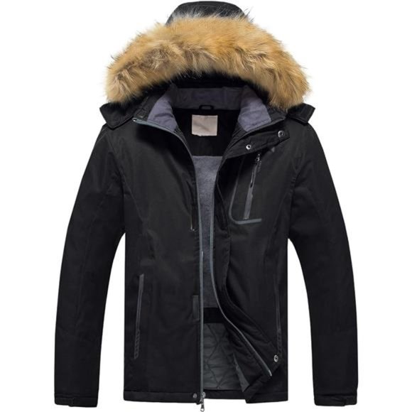 Men's Waterproof Ski Jacket Winter Snow Coats Fur Hooded Raincoats